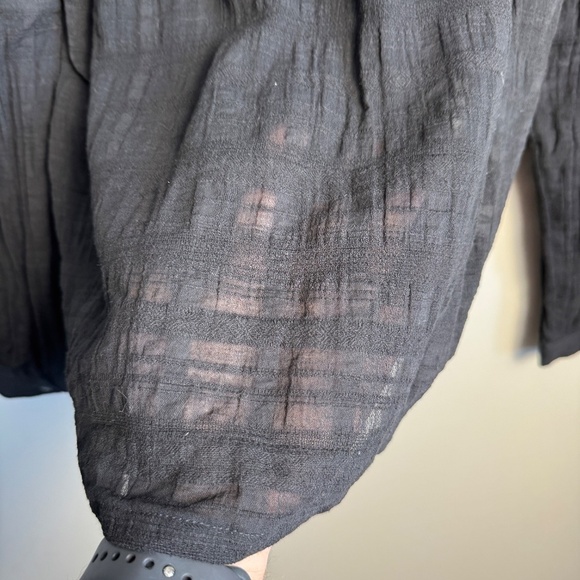 LOFT Women's Small Sheer Blouse Long Sleeve Tie V-Neck Boho Whimsigoth‎ Black - Picture 7 of 14